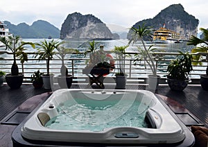 Jacuzzi Tub on a cruise ship with view of Ha Long Bay - Vietnam 