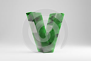 Jade 3d letter V uppercase. Jade letter isolated on white background. 3d rendered font character.
