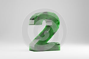 Jade 3d number 2. Jade number isolated on white background. 3d rendered font character.