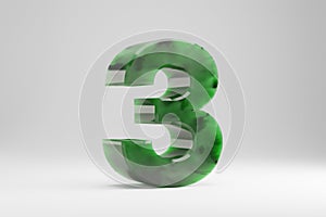 Jade 3d number 3. Jade number isolated on white background. 3d rendered font character.