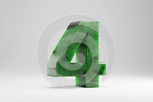 Jade 3d number 4. Jade number isolated on white background. 3d rendered font character.