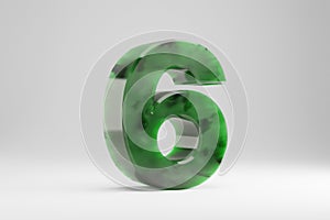 Jade 3d number 6. Jade number isolated on white background. 3d rendered font character.
