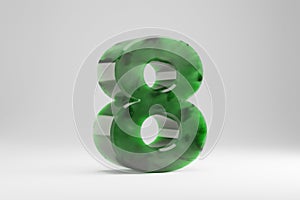 Jade 3d number 8. Jade number isolated on white background. 3d rendered font character.