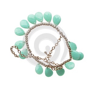 Jade bead style necklet fly in air. Green jade stone bead necklace as gemstone for fashion ornament decorative items. Fashion