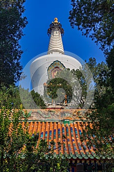 Jade Island with Bai Ta & x28;White Pagoda or Dagoba& x29; stupa in Buddhi