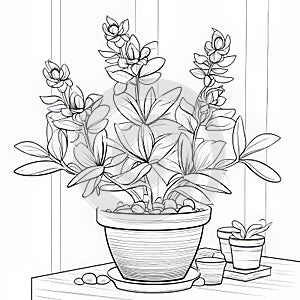 Jade Plant Potted Coloring Pages: Storybook Style Illustration