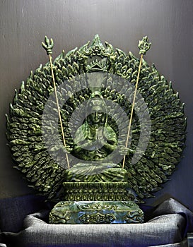 Jade sculpture of Guanyin thousand hands, Goddess of Mercy in Ch