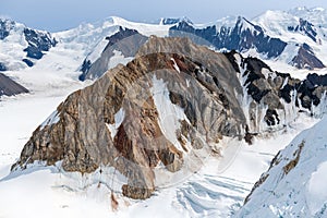 Jagged peaks among the ice fields in Kluane National Park, Yukon, Canada