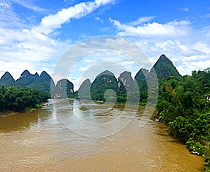 The jagged peaks of Yangshuo along the Li River in Southern China