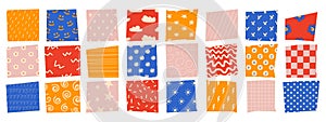 Jagged rectangle with funny pattern. Torn paper items for collage, design templates, banner, and sticker. Vector