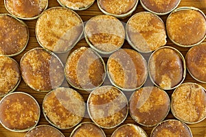 Jaggery sugar made of Asian Palmyra Palm sap filled in slices of