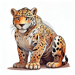 Jaguar in cartoon style. Cute Cheetah isolated on white background. Watercolor drawing, hand-drawn Cheetah in watercolor. For