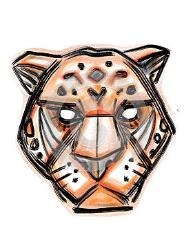 Jaguar face digital hand drawn illustration