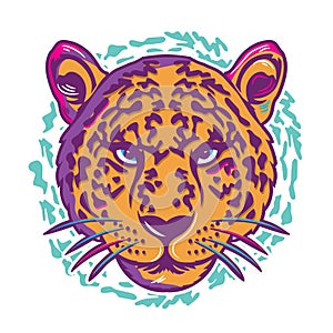 Jaguar face vector illustration in pop retro color