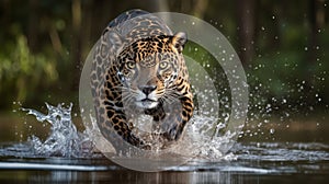 jaguar with a fierce expression running generative AI