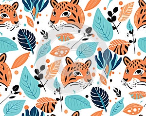 Jaguar in the forest seamless pattern illustrations background
