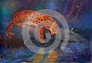Jaguar illustration. Digital Watercolor Painting