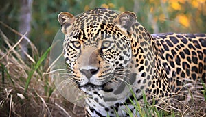 A jaguar in the jungle covering his territory