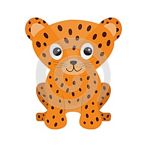 Jaguar Leopard sitting. Wild cat smiling face. Orange panther with spot.