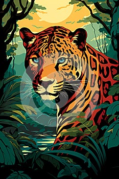 jaguar portrait in rain forest home
