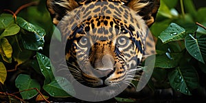 Jaguar's lifegently green eyes, hiding wild power and resis photo