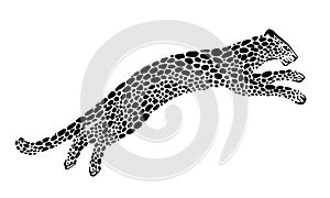 Jaguar spotted silhouette in a jump. Vector wildcat animal graphic illustration. Black isolated on white background