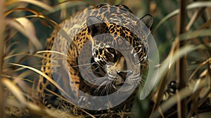 A jaguar stalks its prey embodying the concept of quantum superposition and the simultaneous existence of multiple photo