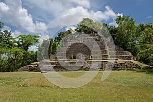 Jaguar Temple at Lamanai Archaeological Reserve, Orange Walk, Belize, Central America