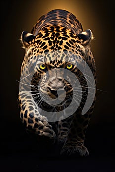 Jaguar Walking down, penetrating eyes, frontal shot, tattoo design, better light