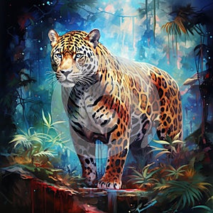 Jaguar watercolor painting with background predator animals wildlife wild and free wildlife print for t-shirt