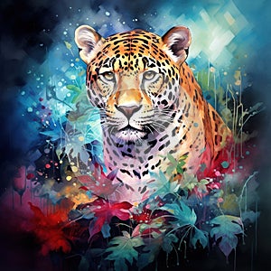 Jaguar watercolor painting with background predator animals wildlife wild and free wildlife print for t-shirt