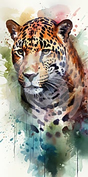 Jaguar watercolor predator animals wildlife