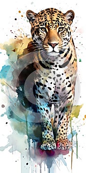 Jaguar watercolor predator animals wildlife