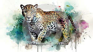 Jaguar watercolor predator animals wildlife