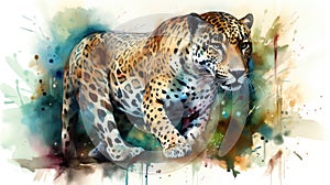 Jaguar watercolor predator animals wildlife