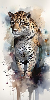 Jaguar watercolor predator animals wildlife