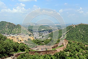 The Jaigarh Fort overlooking Amer Fort and the town in Jaipur
