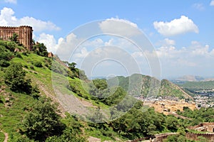 The Jaigarh Fort overlooking Amer Fort and the town in Jaipur