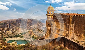 Jaigarh Fort Rajasthan with view of Jaipur city scape and Maota lake