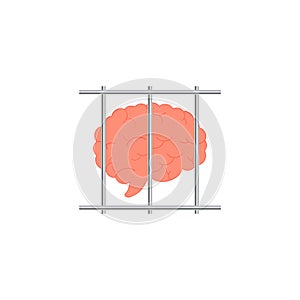 Jail bars icon with lattice and brain inside. Isolated vector illustrationÑŽ