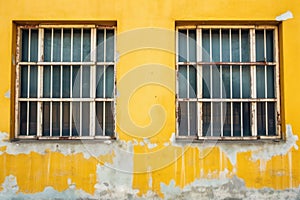 jailhouse exterior with worn window bars