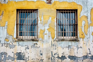 jailhouse exterior with worn window bars