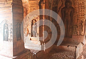 Jain art on the wall of Badami Cave temples, India