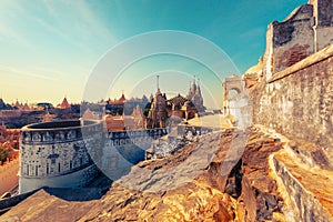 Jain temple complex on top of Shatrunjaya hill in Palitana