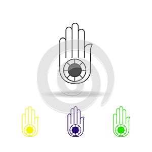 Jainism Ahimsa Hand sign multicolored icon. Detailed Jainism Ahimsa Hand icon can be used for web, logo, mobile app, UI, UX