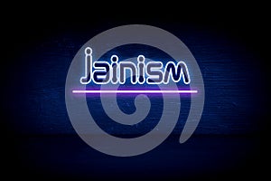 Jainism - blue neon announcement signboard