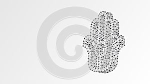 Jainism, Jain Dharma religion sign. Abstract, digital, wireframe, low poly mesh, vector white origami 3d illustration. Symbol of