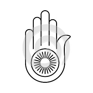 Jainism linear icon. Religious symbol of Jainism or Jain Dharma. Ahimsa icon