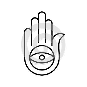 Jainism linear icon. Religious symbol of Jainism. Vector Ahimsa icon