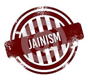 Jainism - red round grunge button, stamp